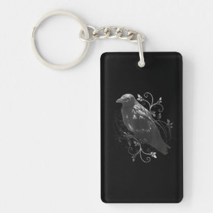 Black Raven met Filigree Leaves Odin Vikings Dark Sleutelhanger