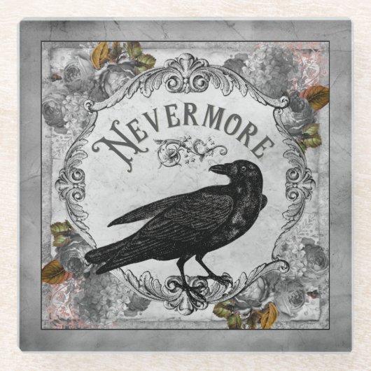 Black Raven Nevermore Halloween Glazen Onderzetter (Voorkant)