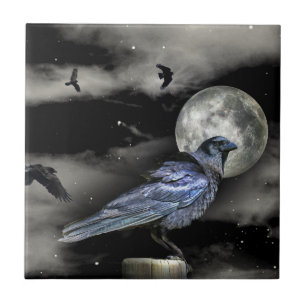 Black Raven of Crows in de Night Art Tegeltje