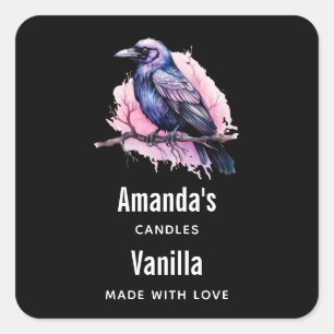 Black Raven op een Branch Candle Business Vierkante Sticker