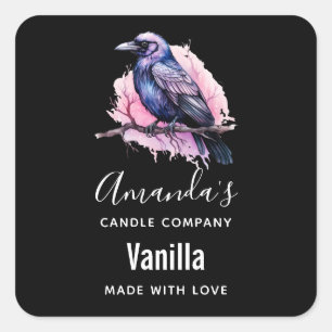 Black Raven op een Branch Candle Business Vierkante Sticker