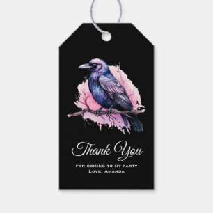 Black Raven op een Branch Illustratie Dank U Cadeaulabel