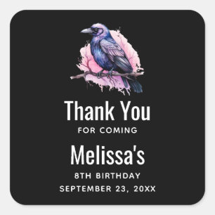 Black Raven op een Branch Illustratie Dank U Vierkante Sticker