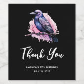 Black Raven op een Branch Illustratie Dank U Wijn Etiket (Enkel label)