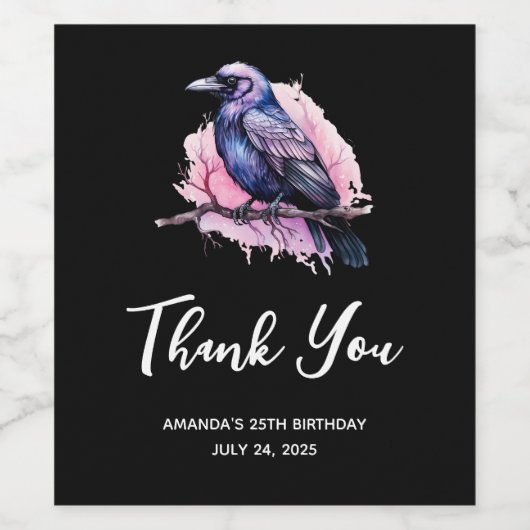 Black Raven op een Branch Illustratie Dank U Wijn Etiket (Enkel label)