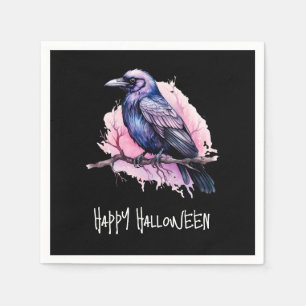 Black Raven op een tak Illustratie Halloween Servet