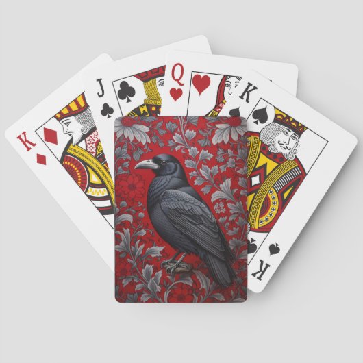 Black Raven Red Floral William Morris Inspired Pokerkaarten (Achterkant)