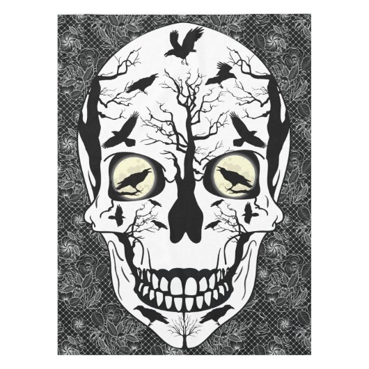 Black Raven Sugar Skull Skeleton Table Cloth Tafelkleed (Voorkant)