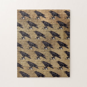 Black Raven Tan Pattern Halloween Jigzaag Puzze Legpuzzel