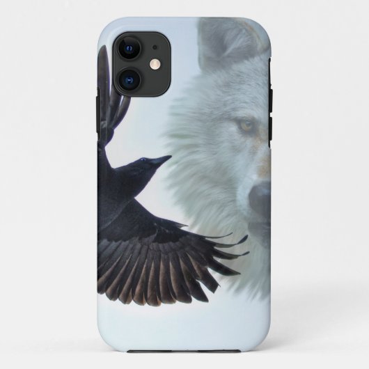 Black Raven & White Wolf Wildlife Fantasy Case-Mate iPhone Case (Achterkant)