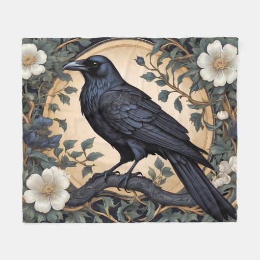 Black Raven William Morris geïnspireerd Fleece Deken (Voorkant (Horizontaal))