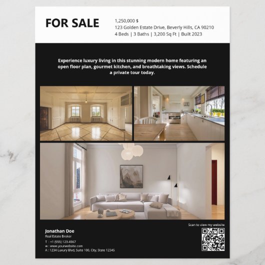 Black Real Estate Property Listing Flyer (Voorkant)
