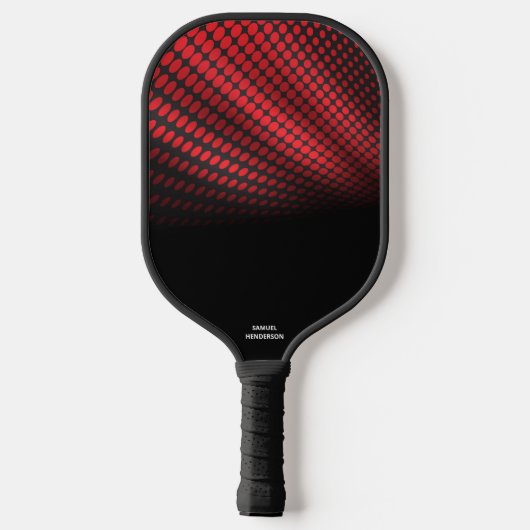 Black Red Abstract Halftone aangepaste tekstnaam P Pickleball Paddle (Achterkant)