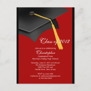 Black Red Afstudeerder Pet Graduation Party Invita Uitnodiging Briefkaart