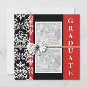 Black red afstuderen damask sjabloon PERSONALIZE Kaart