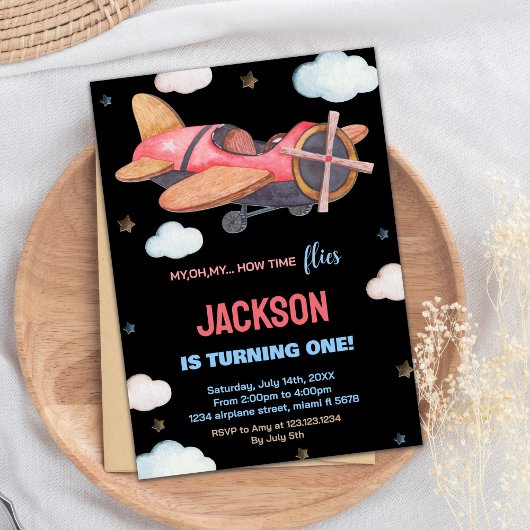 Black Red Avion Brown Invitations d'anniversaire