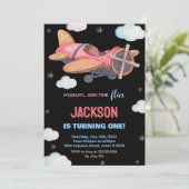 Black Red Avion Brown Invitations d'anniversaire (Debout devant)