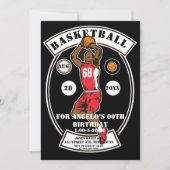 Black Red Basketball Invitations de fête d'anniver (Devant)