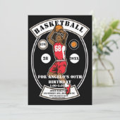 Black Red Basketball Invitations de fête d'anniver (Debout devant)