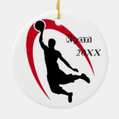 Black Red Basketball Persoonlijk Keramisch Ornament (Achterkant)