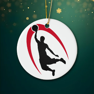 Black Red Basketball Persoonlijk Keramisch Ornament