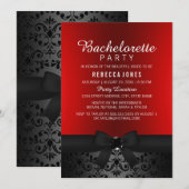 Black & Red Bow Bachelorette Party Uitnodigen Kaart (Voorkant / Achterkant)