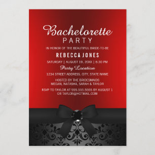  Black & Red Bow Bachelorette Party Uitnodigen Kaart