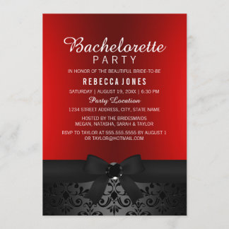Black & Red Bow Bachelorette Party Uitnodigen Kaart