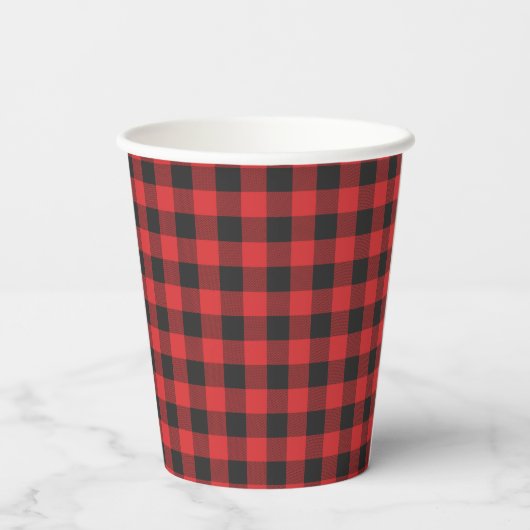 Black Red Buffalo Gingham Pset Rustic Papieren Bekers (Achterkant)