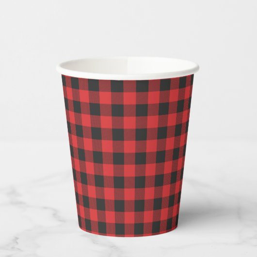 Black Red Buffalo Gingham Pset Rustic Papieren Bekers (Links)