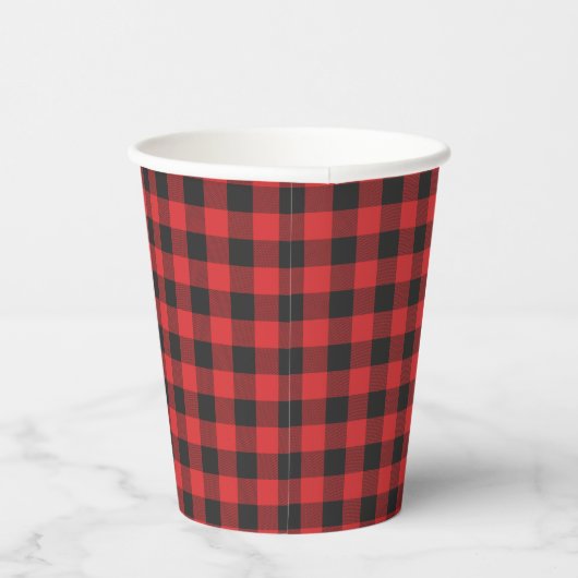 Black Red Buffalo Gingham Pset Rustic Papieren Bekers (Rechts)