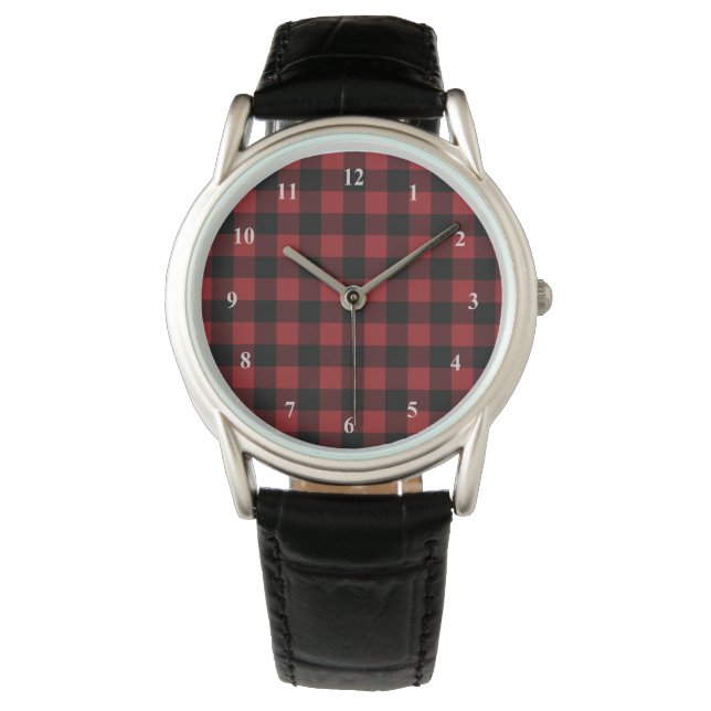 Black Red Buffalo Pset Check Cadeau Horloge (Voorkant)