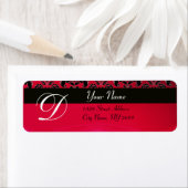BLACK RED BURGUNDY DAMASK MONOGRAM ETIKET (Insitu)