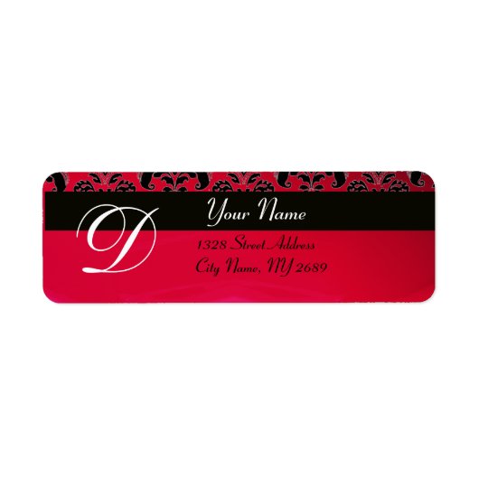 BLACK RED BURGUNDY DAMASK MONOGRAM ETIKET (Voorkant)