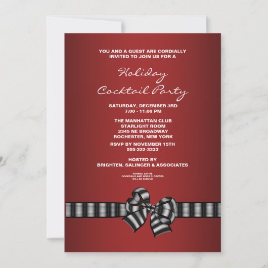 Black Red Christmas Cocktail Party Invitation (Devant)