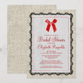 Black Red Country Burlap Invitation à la douche nu (Devant / Derrière)