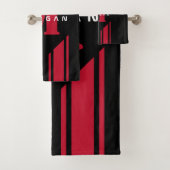 Black Red Custom Monogram Racer Stripe Bad Handdoek (Insitu)