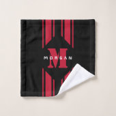 Black Red Custom Monogram Racer Stripe Bad Handdoek (Wasdoekje)