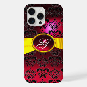 BLACK RED DAMASK MONOGRAM Gold Yellow Ribbon