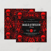 Black Red Damask Skull Custom Halloween Party Kaart (Voorkant / Achterkant)