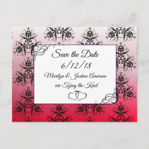 Black Red Damask Wedding Save the Date Briefkaart