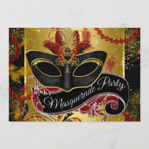 Black Red en Gold Masquerade Party Kaart