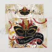 Black Red en Gold Masquerade Party Kaart (Voorkant / Achterkant)