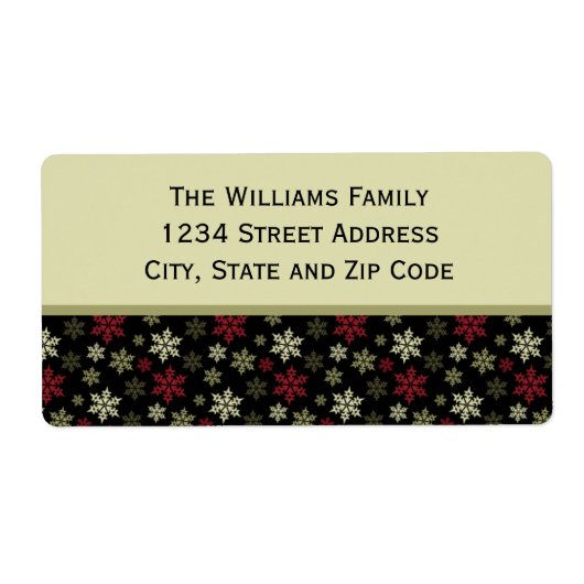 Black Red en Green Snowflake Pattern Etiket (Voorkant)