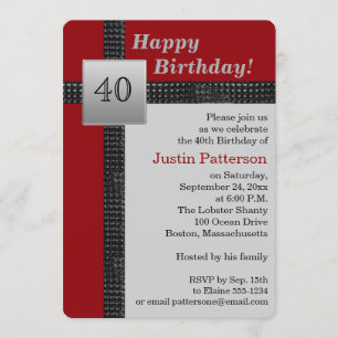 Black, Red en Grey 40th Birthday Invitation Kaart