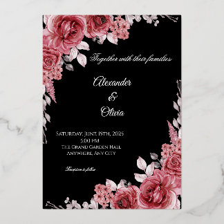 Black & Red Floral Wedding Invitation | Elegant Ro