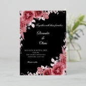 Black & Red Floral Wedding Invitation | Elegant Ro (Debout devant)
