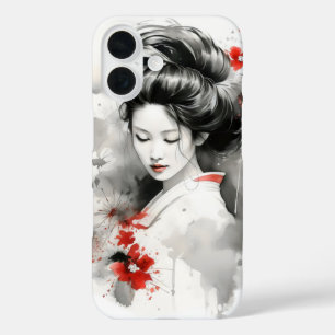 Black Red Geisha iPhone 16 Hoesje