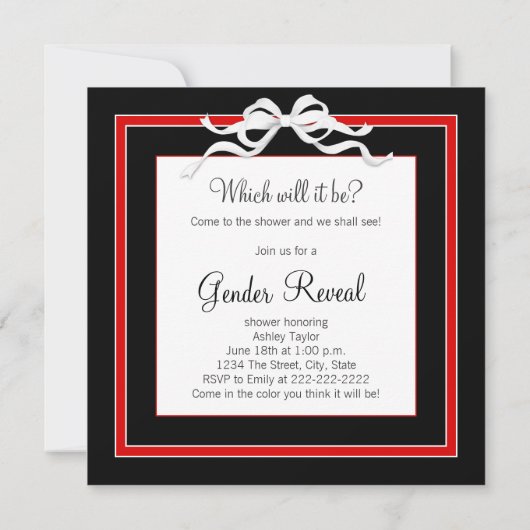 Black Red Gender Reveal Baby shower Kaart (Achterkant)