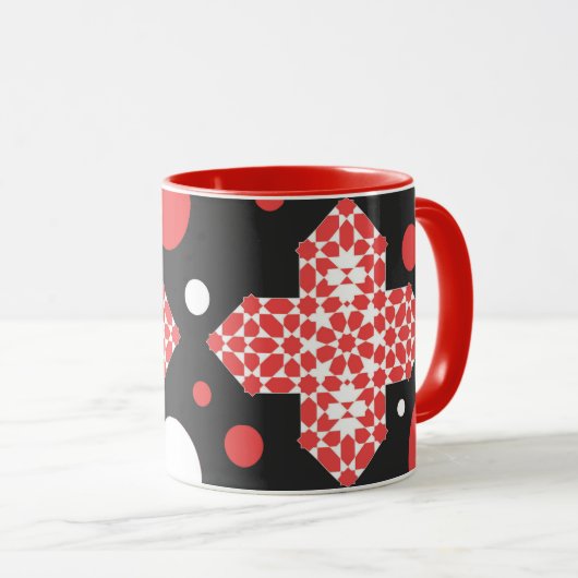 Black & Red Geometric Pattern Mug (Devant droit)